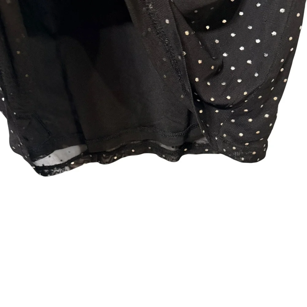 Nine Britton Womens Black Silver Foil Polka Dot Mesh Mock Neck Cap Sleeve Top S
